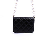 thumbnail Black Lambskin Leather Quilted Maxi Pearls Chain Card Holder Flap Bag LGHW Seri 31