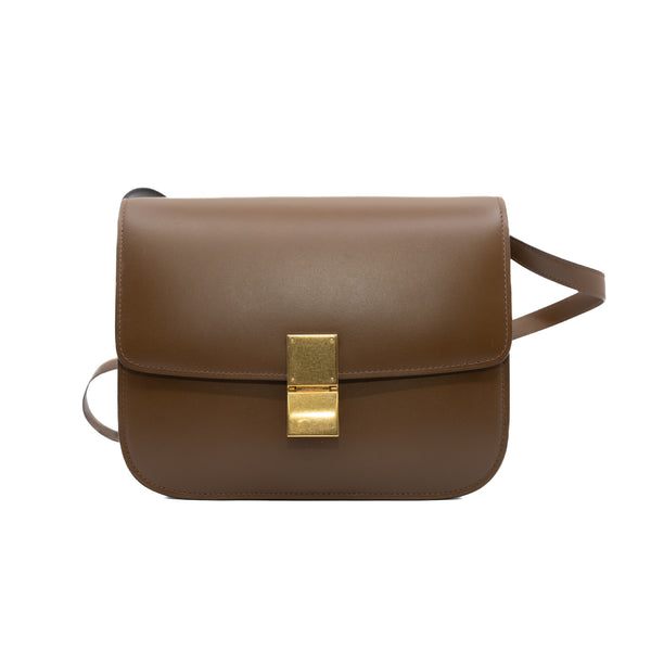 Medium Camel Classic Box In Calfskin Leather Bag GHW