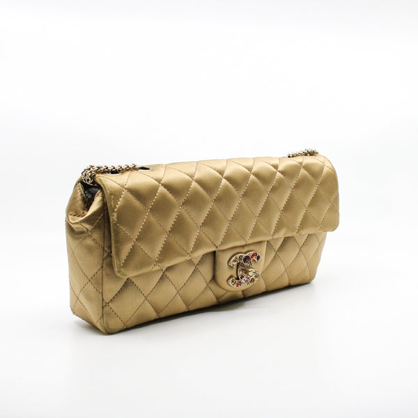 Limited Edition Gold Quilted Satin East West Single Flap Bag GHW Seri 12