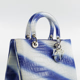 thumbnail Medium Diorissimo In White/Blue Crocodile Leather Handbag PHW With Strap - L'UXE LINK