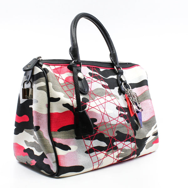 Christian Dior x Anselm Reyle Camouflage Canvas Boston Bag PHW - L'UXE LINK