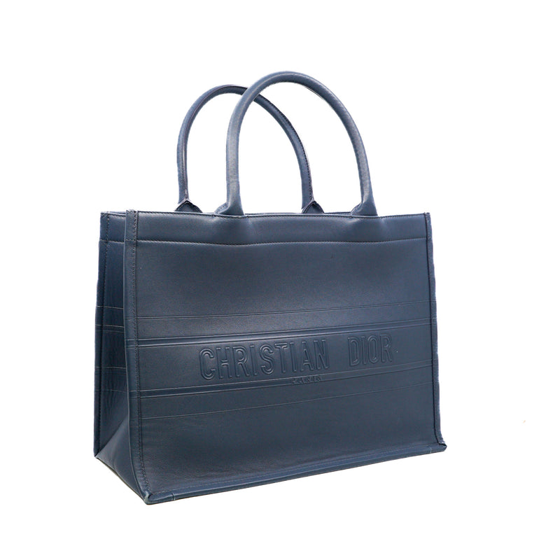 Medium Book Tote In Navy Embossed Leather 2020