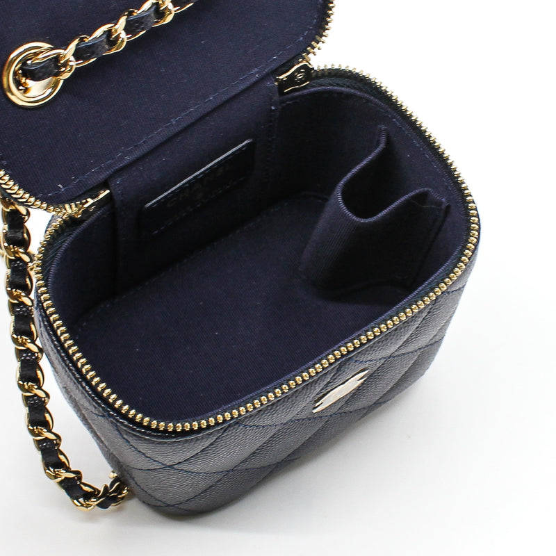 Mini Navy Vanity Case In Caviar Leather Quilted Bag GHW With Chain Seri 29 - L'UXE LINK