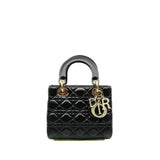 thumbnail Small Black In Satin Lady Dior With Crystal Buckle GHW With Strap - L'UXE LINK