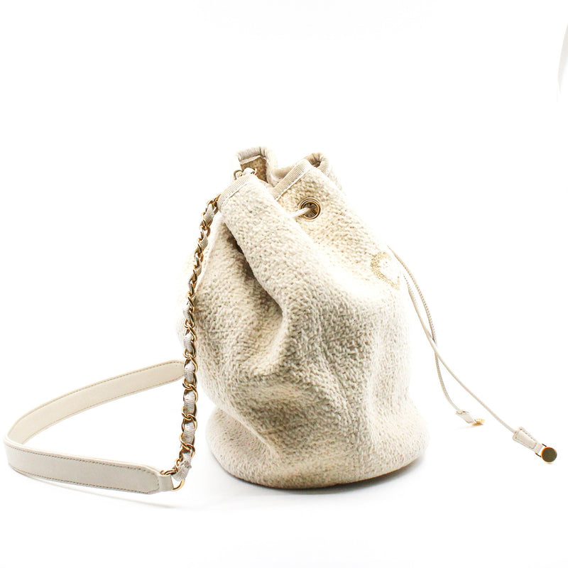 White Tweed Deauville Drawstring Backpack GHW Seri 28