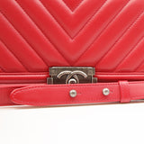 thumbnail Old Medium Leboy In Red Chevron Lambskin Leather Handbag PHW Seri 25 - L'UXE LINK