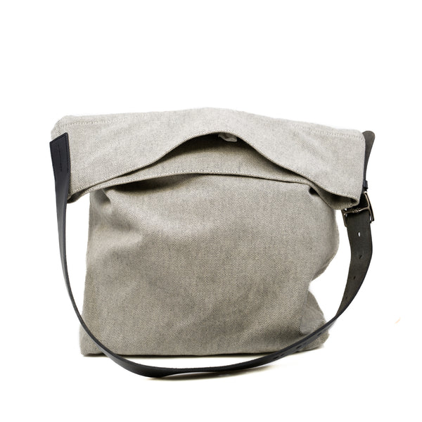 Grey With Black Strap Canvas/Leather Tote Bag PHW - L'UXE LINK