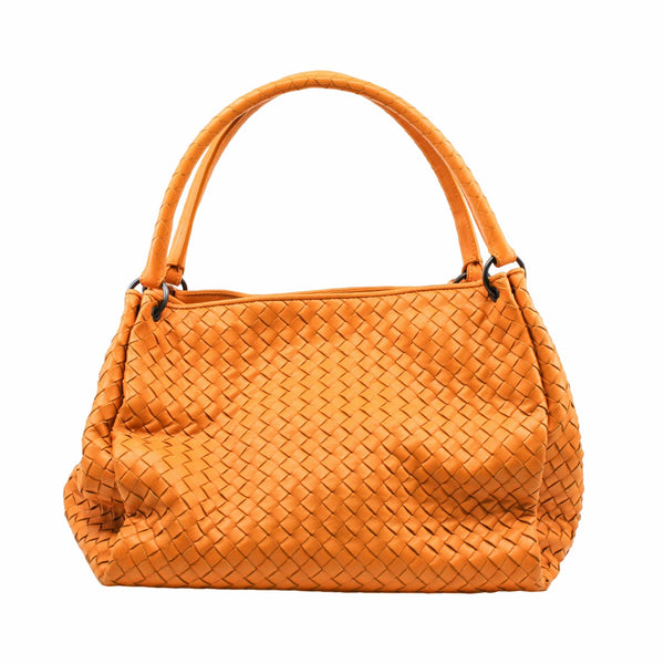 Intrecciato Shoulder Bag Woven Leather  yellow  Gun Metal - L'UXE LINK