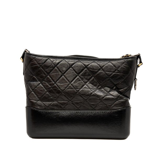 Medium Gabrielle In Black Aged Calfskin Leather Quilted Hobo Bag Multi Hardware Seri 27 - L'UXE LINK