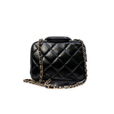 thumbnail Mini Vanity Case With Top Handle In Black Shiny Lambskin Quilted Bag GHW - L'UXE LINK