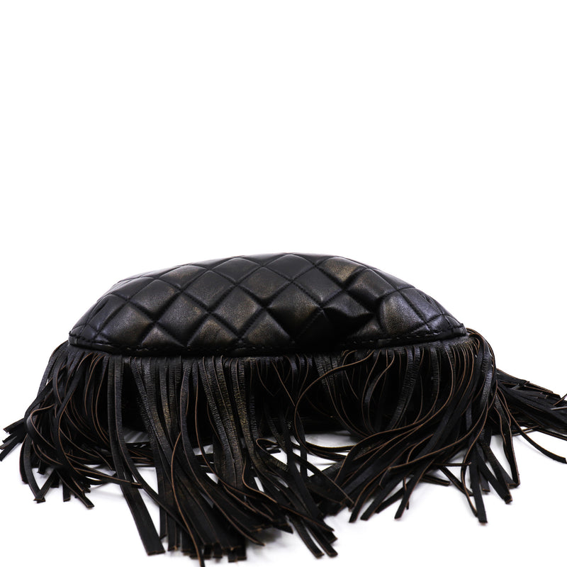 Into The Fringe In Black Brown Calfskin Quilted Hobo Bag GHW Seri 19 - L'UXE LINK