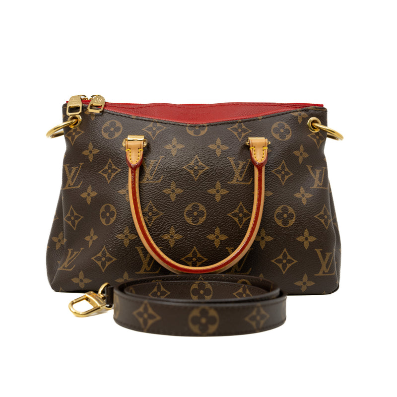 Pallas BB In Brown Monogram Canvas Red Leather Handbag GHW With Strap - L'UXE LINK