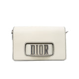 thumbnail Dio(r)evolution In White Calfskin Leather Flap Bag PHW With Leather Strap - L'UXE LINK