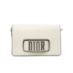 Dio(r)evolution In White Calfskin Leather Flap Bag PHW With Leather Strap - L'UXE LINK