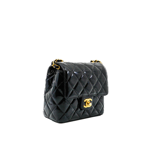 New Square Mini Patent Black Flap Bag GHW Seri CE8Hxxxx - L'UXE LINK