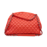 thumbnail Mademoiselle Large Red Orange Quilted Caviar Leather Bowling Bag Seri 17 PHW - L'UXE LINK