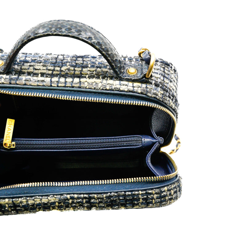 Filigree Grey/White Tweed Navy Python Vanity Case GHW Seri 25 - L'UXE LINK