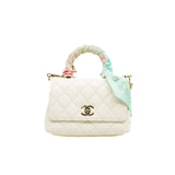 thumbnail Mini Coco Handle White Lambskin Leather GHW Seri 31 With Twilly - L'UXE LINK