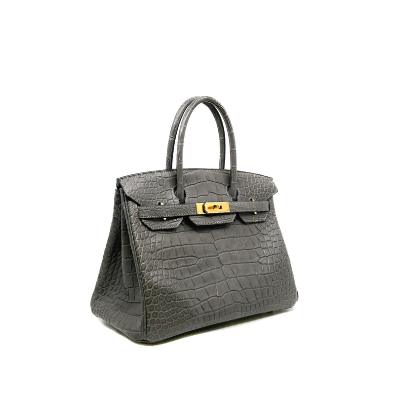 Birkin 30 In Matte Alligator Leather CK88 Graphite Grey GHW D Stamp