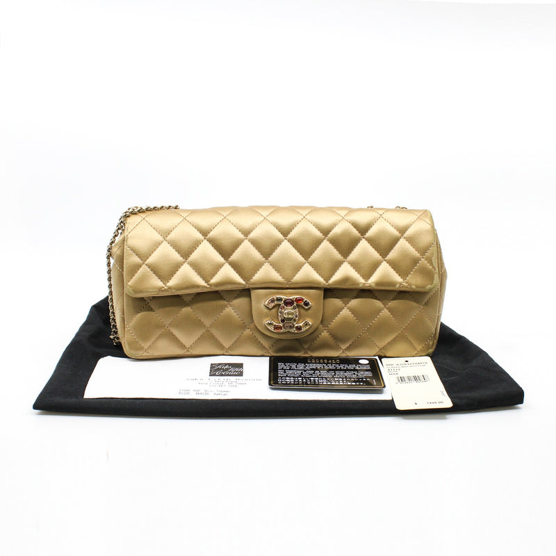 Limited Edition Gold Quilted Satin East West Single Flap Bag GHW Seri 12