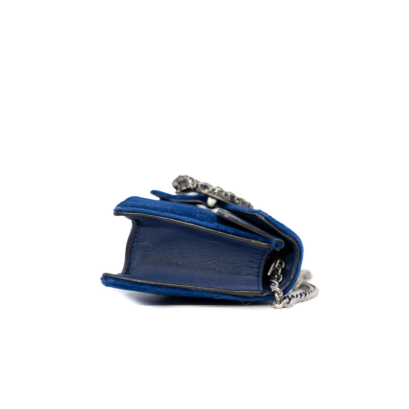 Dionysus Blue Velvet Super Mini Bag Ruthenium Hardware