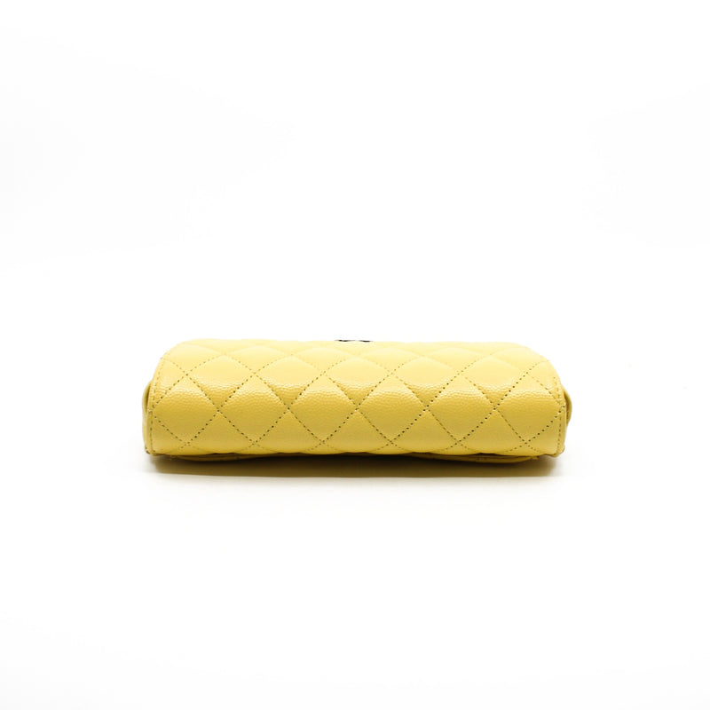 Yellow Caviar Leather Quilted Glasses Case With Chain PHW Seri 30