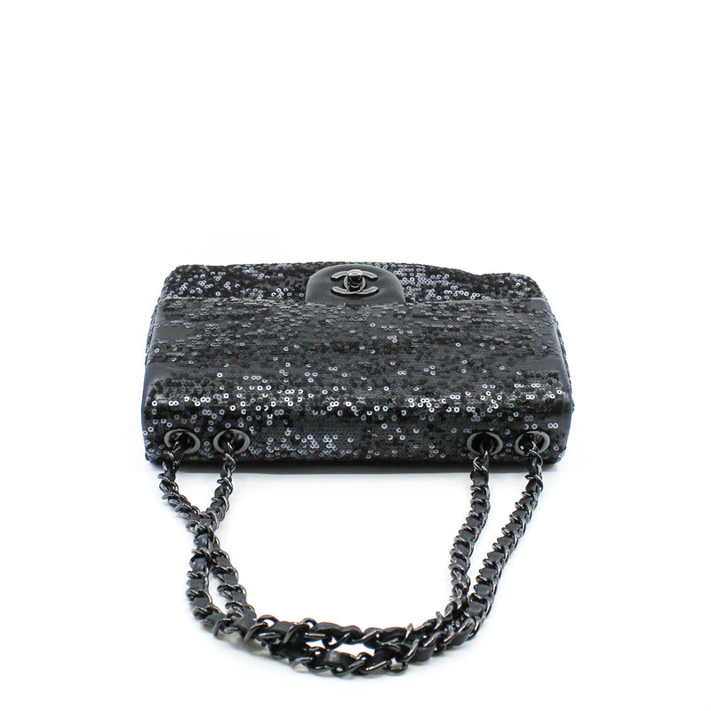 Jumbo Black Sequin Lambskin Moonlight On Water Single Flap Bag Seri 15