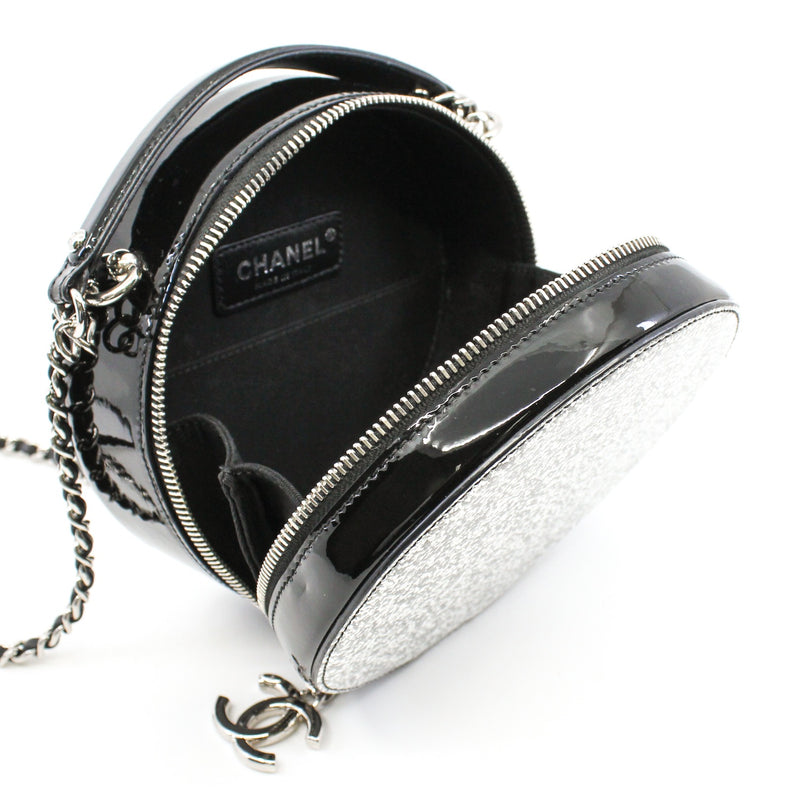 Round Glitter 2Way Black/Silver Patent Leather Handbag PHW Seri 24 - L'UXE LINK