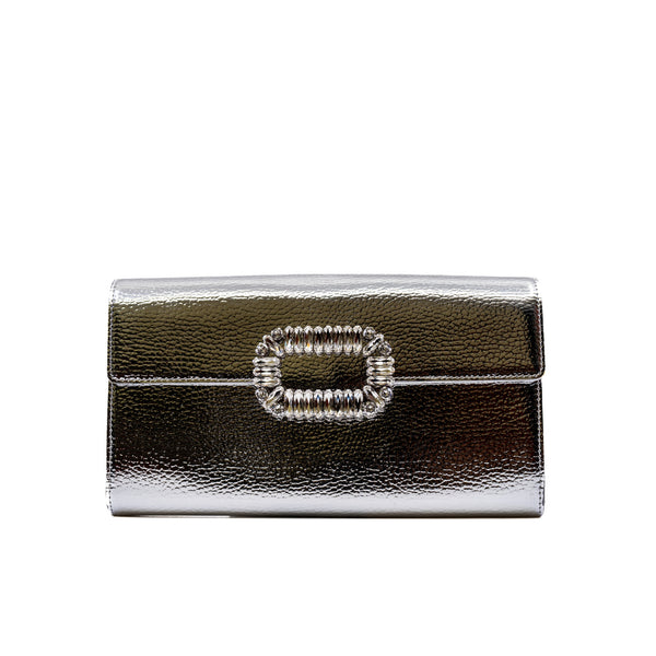 strass buckle woc in leather silver