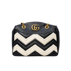 Medium Matelassé GG Black/White Calfskin Marmont Shoulder Bag GHW - L'UXE LINK