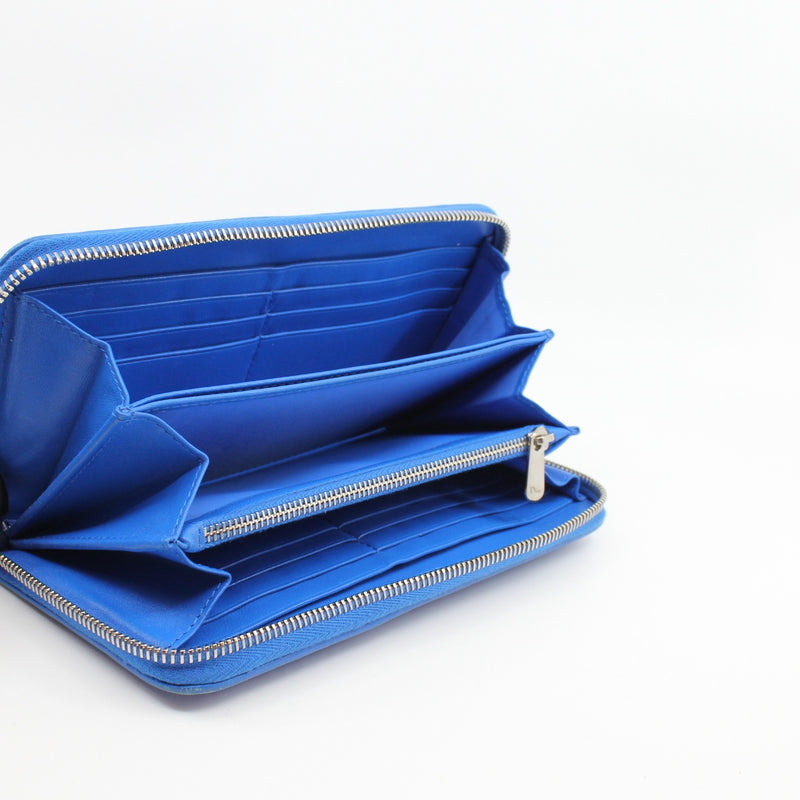 Zip Around Escapade In Blue Lambskin Wallet PHW - L'UXE LINK