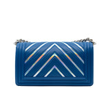 thumbnail Medium Leboy Lambskin Iridescent PVC Chevron Blue Silver Flap Bag PHW Seri 24