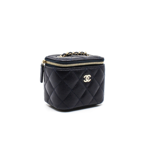 Mini Navy Vanity Case In Caviar Leather Quilted Bag GHW With Chain Seri 29 - L'UXE LINK