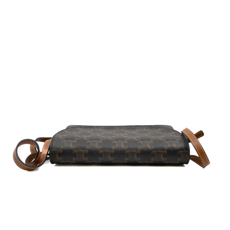 Wallet on strap in Triomphe Canvas and Smooth Lambskin ghw