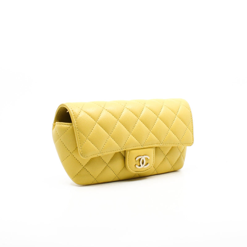 Yellow Caviar Leather Quilted Glasses Case With Chain PHW Seri 30