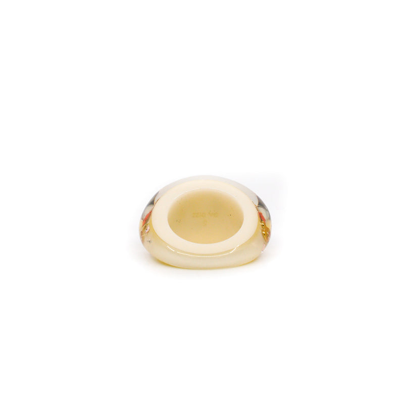 White Resin Gold Monogram Inclusion Ring Size S