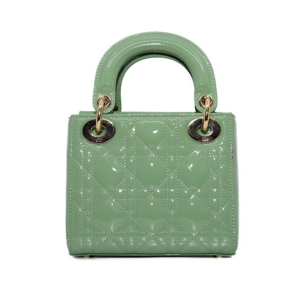 Mini Lady Dior Mint Green Patent Cannage Bag GHW With Chain - L'UXE LINK