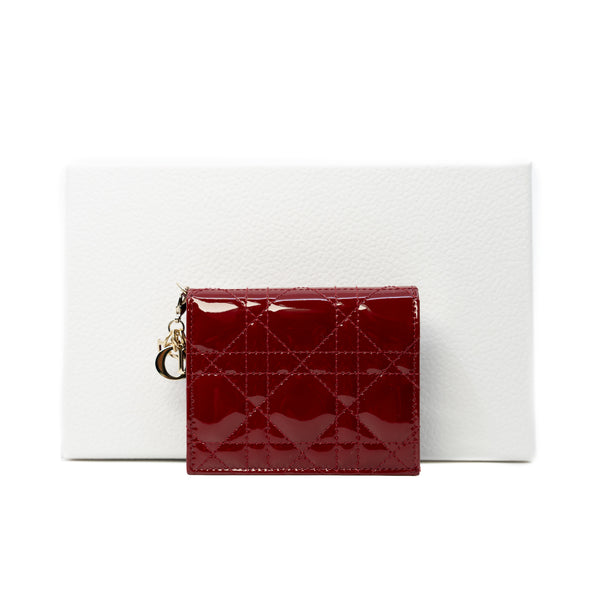 Mini Lady Dior In Cherry Red Patent Cannage Calfskin Gardenia Wallet GHW - L'UXE LINK