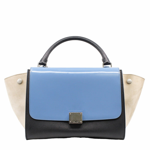 TRAPEZE HANDLE BAG SMALL BLUE PATENT PHW - L'UXE LINK