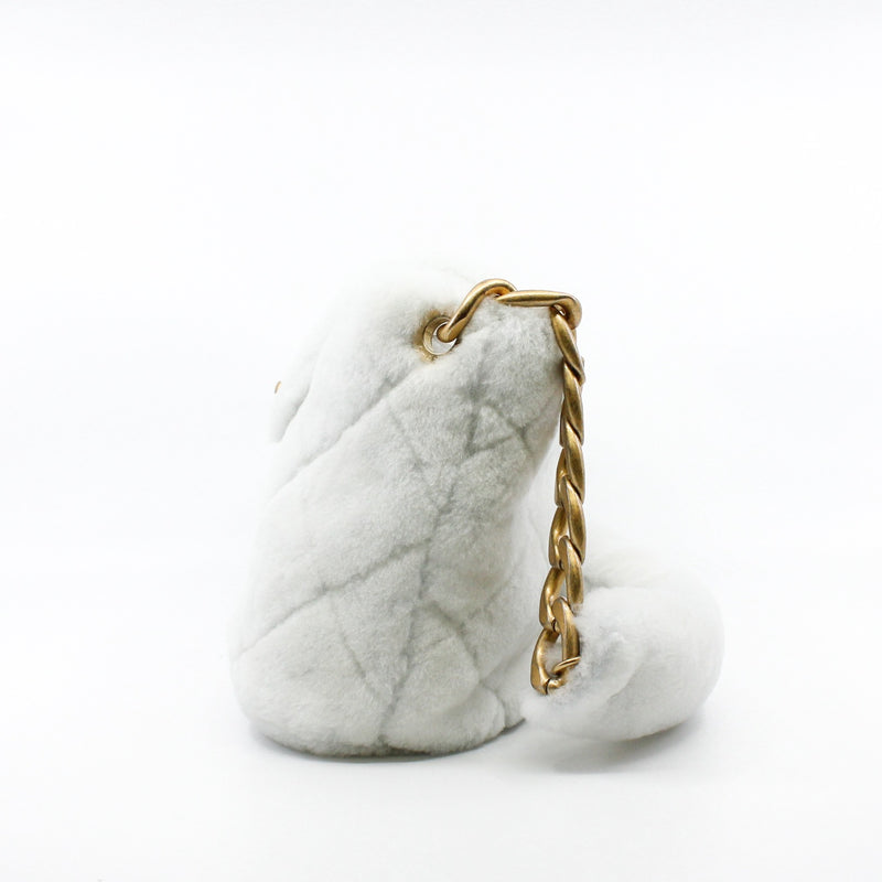 White Shearling With Fur Strap Bucket Bag GHW Seri 30