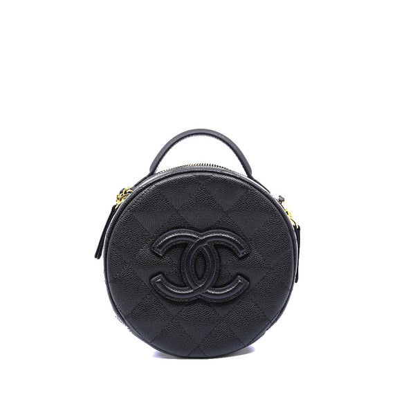 Small Coco Mark Round Vanity Case In Black Caviar Leather GHW - L'UXE LINK