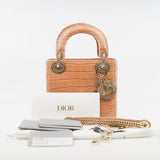 thumbnail Mini Lady Dior In Peach Alligator Leather Handbag Crystal Hardware With Chain - L'UXE LINK