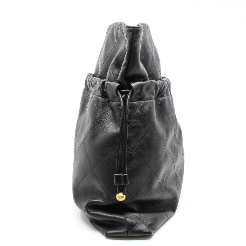 CC Logo Black Calfskin Leather Bucket Bag GHW - L'UXE LINK