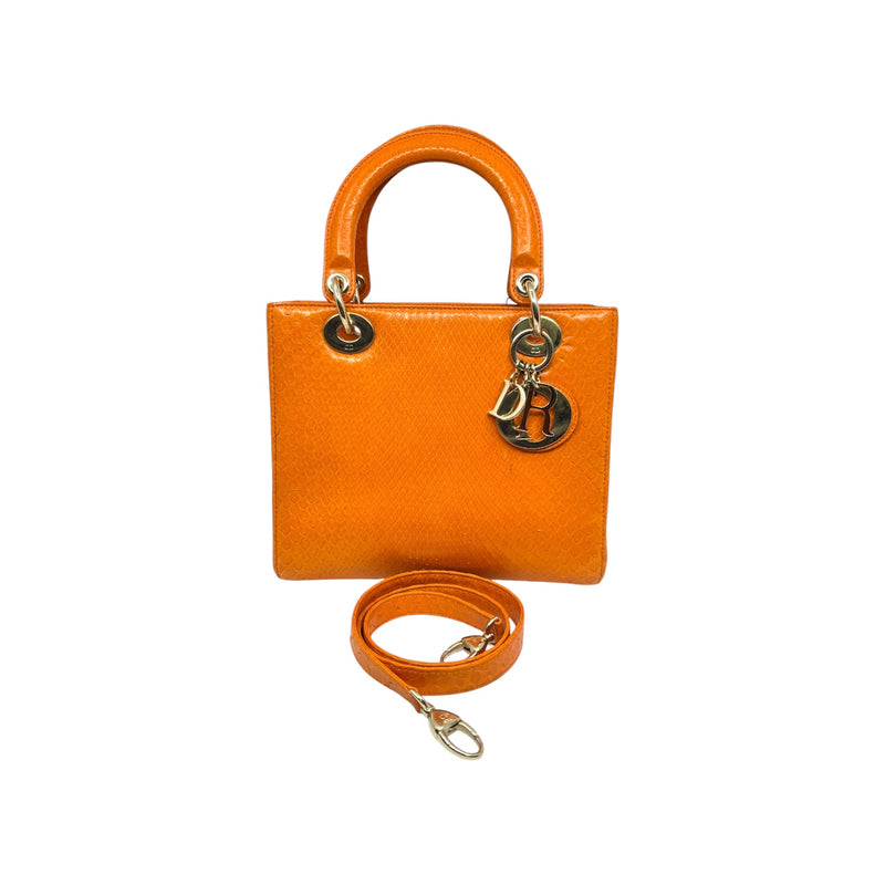 Medium Lady Dior In Snake Skin Orange GHW 2013