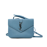 thumbnail Blue Leather Monogram Crossbody Bag PHW - L'UXE LINK