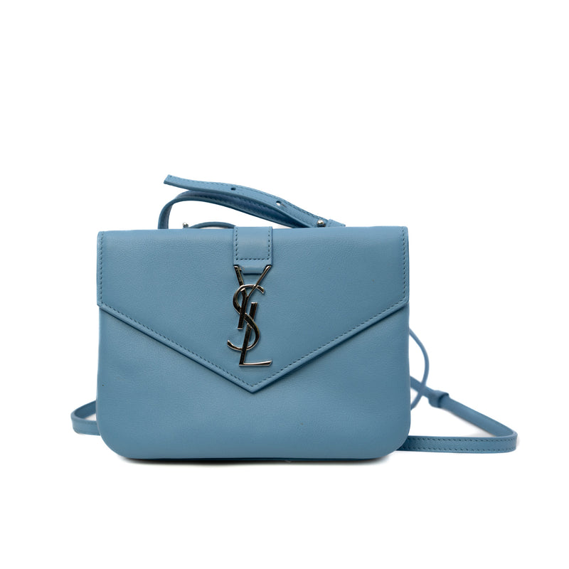 Blue Leather Monogram Crossbody Bag PHW - L'UXE LINK