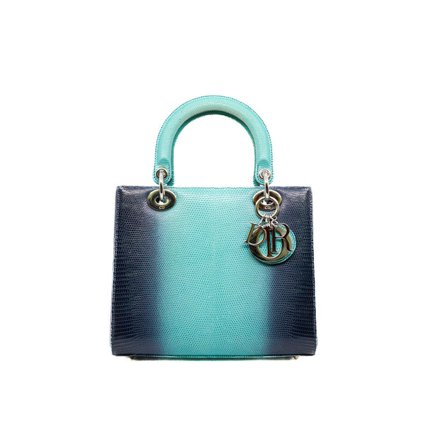 Lady Dior Medium Blue Ombre Lizard Bag PHW