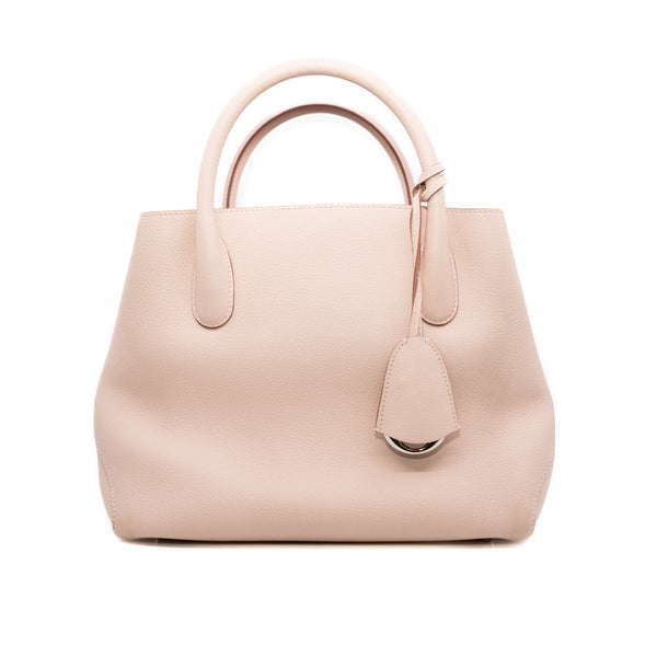 Pink Leather Open Bar Handbag PHW With Strap - L'UXE LINK