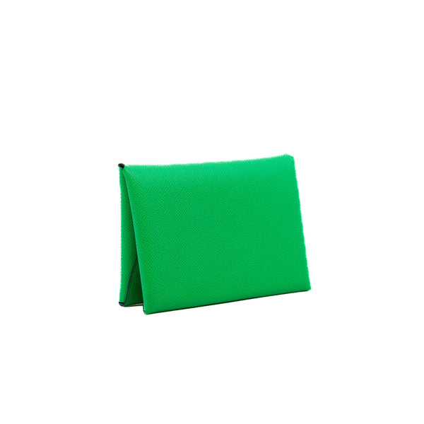 Calvi Duo Compact Card Holder Epsom Leather In Vert Comics - L'UXE LINK