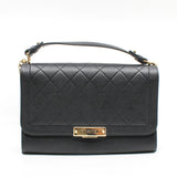 thumbnail Large Label Click In Black Calfskin Leather Quilted Top Handle Flap Bag GHW Seri 23 - L'UXE LINK